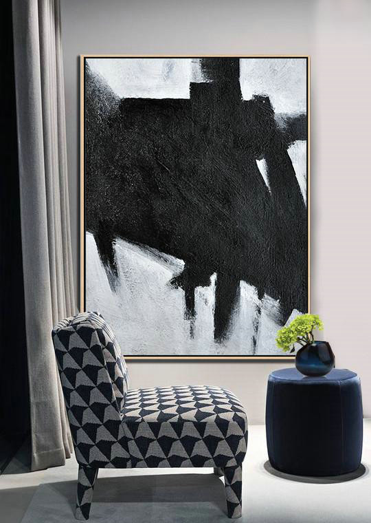Big Living Room Decor,Black And White Minimal Painting On Canvas - Acrylic Painting Canvas Art